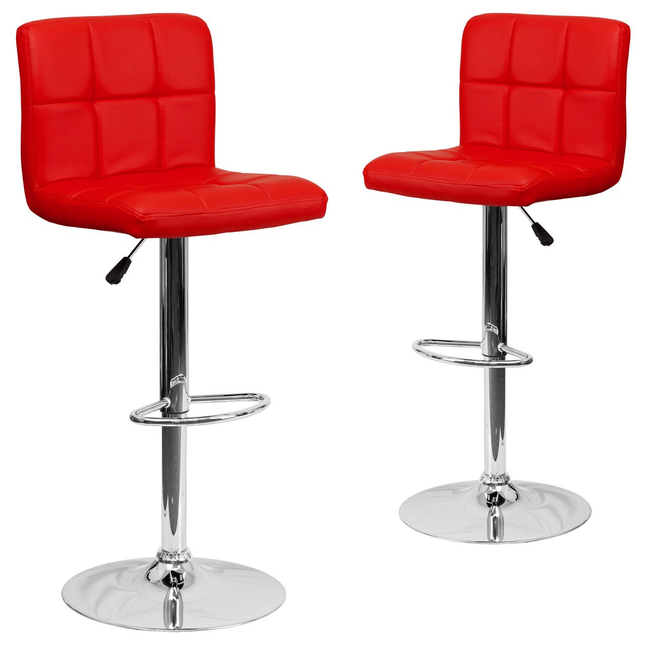 Emma and Oliver 2 Pack Contemporary Quilted Vinyl Adjustable Height Barstool with Chrome Base